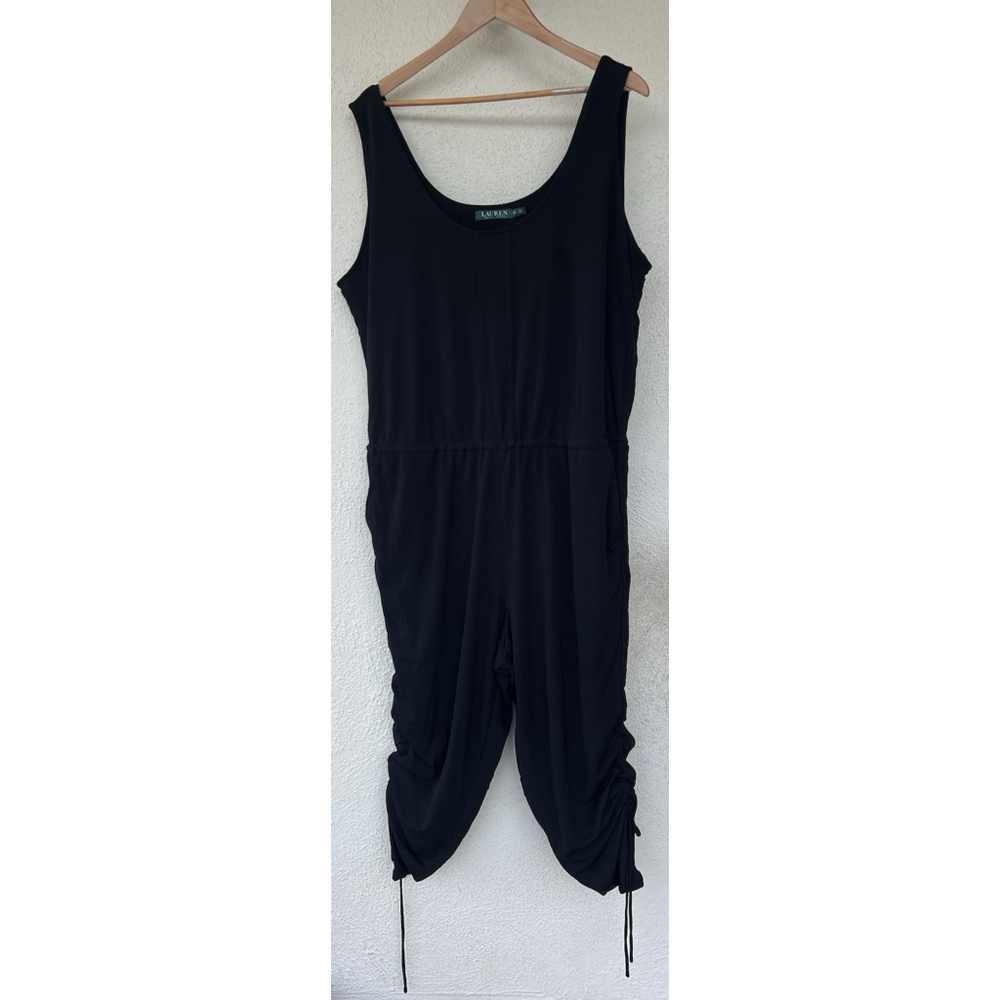 Lauren Ralph Lauren Crop Ruched Leg Jumpsuit 3X Black Sleeveless Pockets Stretch